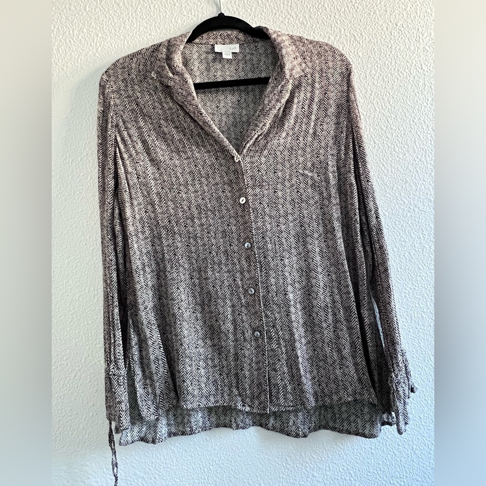 J. jill Chic Gray Patterned Button-Up Blouse long sleeve size S
